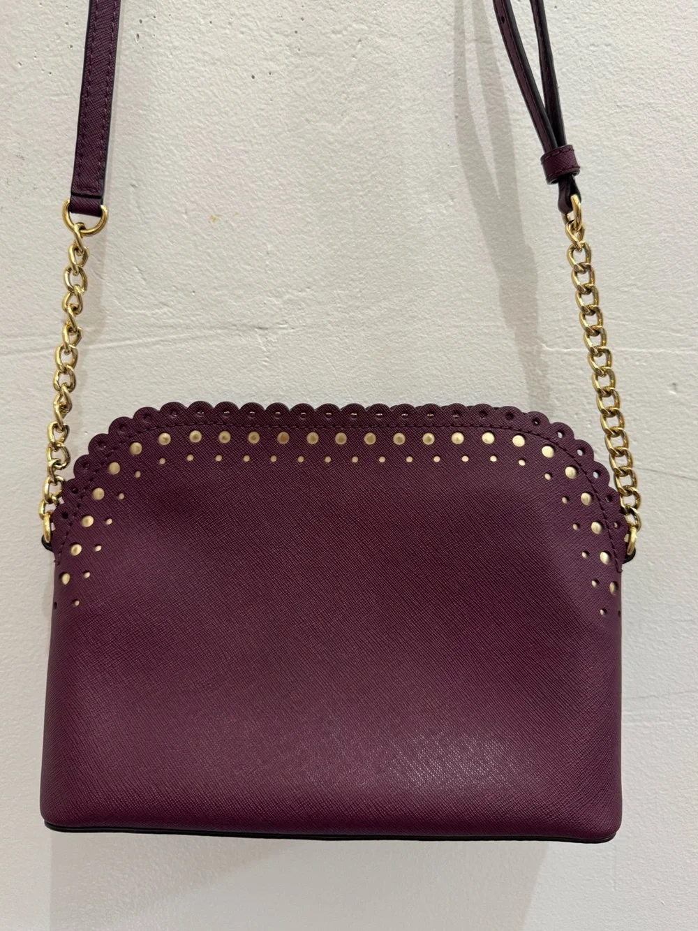 Michael Kors Cindy Large Dome Scalloped Studded Crossbody Bag – Plum / Wine